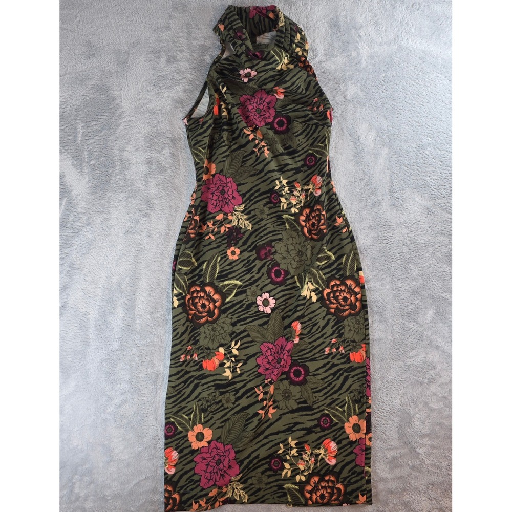 Rachel Rachel Roy Womens Med Olive Floral Tiger Halter Midi Sheath Dress Jungle